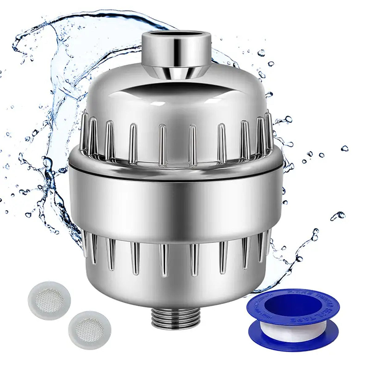 HydroFlow high-output shower filter with plumber's tape and washers